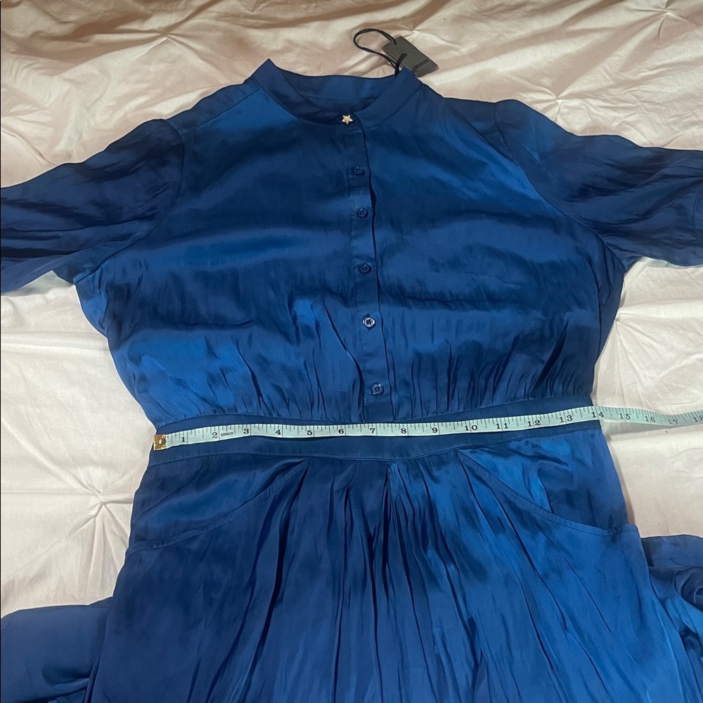ZADIG & VOLTAIRE NWT Blue Rima Satin Midi Dress - Overseas Star Button Detail - Picture 15 of 16